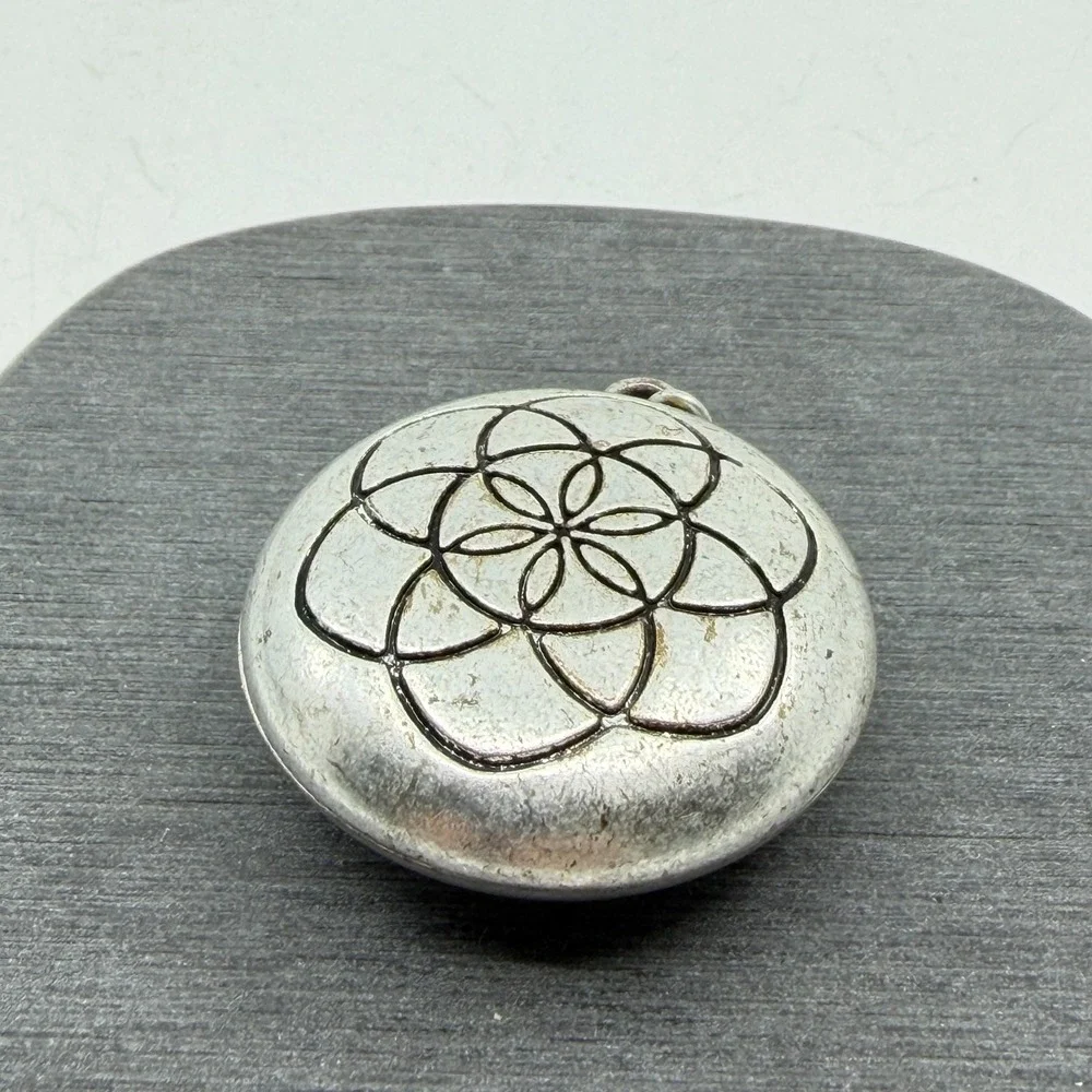 Silver Tone Rhinestone Flower of Life Pendant Sacred Geometry Statement Gift